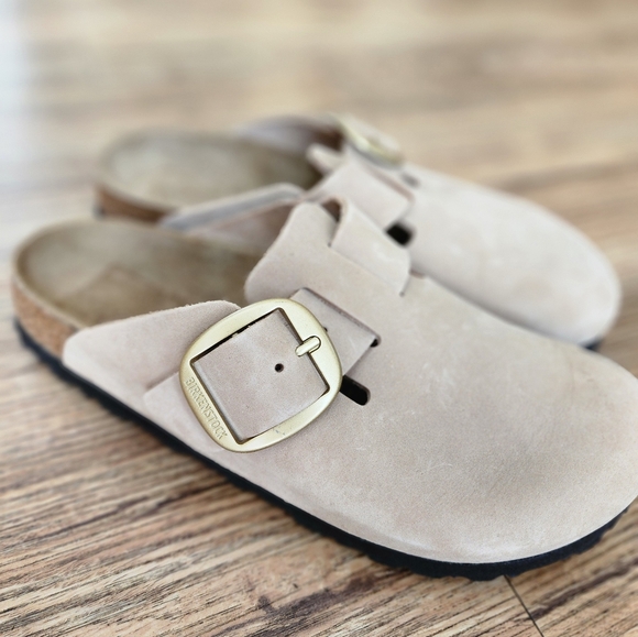 Size 7-7.5 NEW BIRKENSTOCK Boston Big Buckle Nubuck Leather-Sandcastle EU38 - Picture 10 of 16